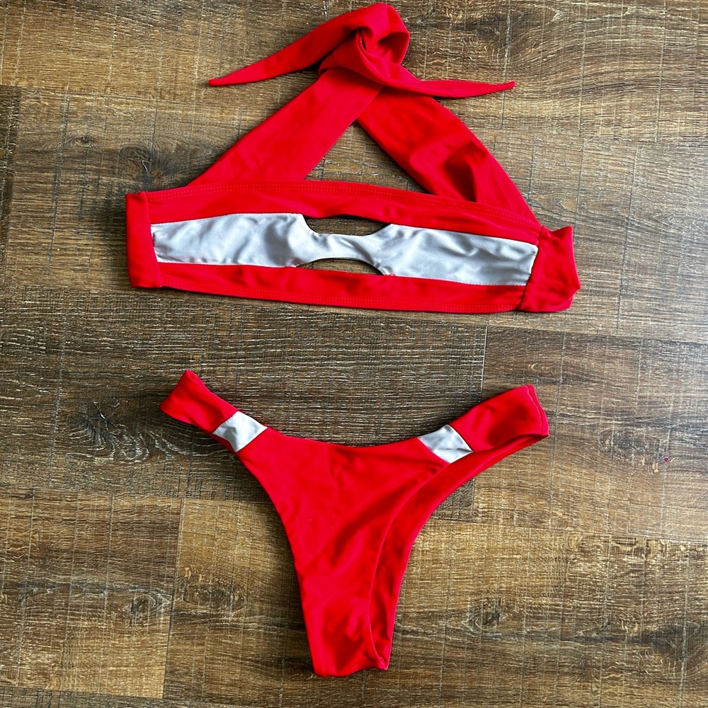 Red and gray 2 piece bikini set